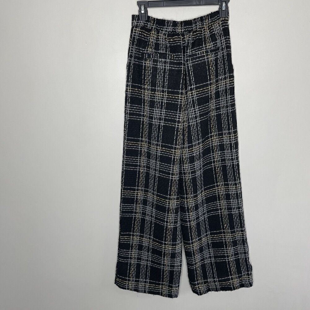 SLATE & WILLOW Pants Womens Small Black Tweed Wide Leg Trousers Plaid - Picture 8 of 15